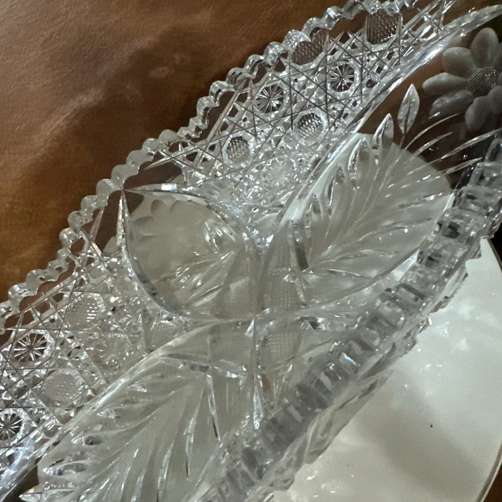 Vintage American Brilliant Period Cut Crystal Glass Relish Celery Dish
